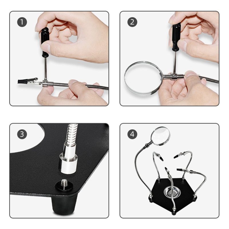 Kiss Solder Helping Hands PCB Circuit Board Holder Dengan Lampu Pembesar LED 3X Flexible Metal Arms Electronic Repair