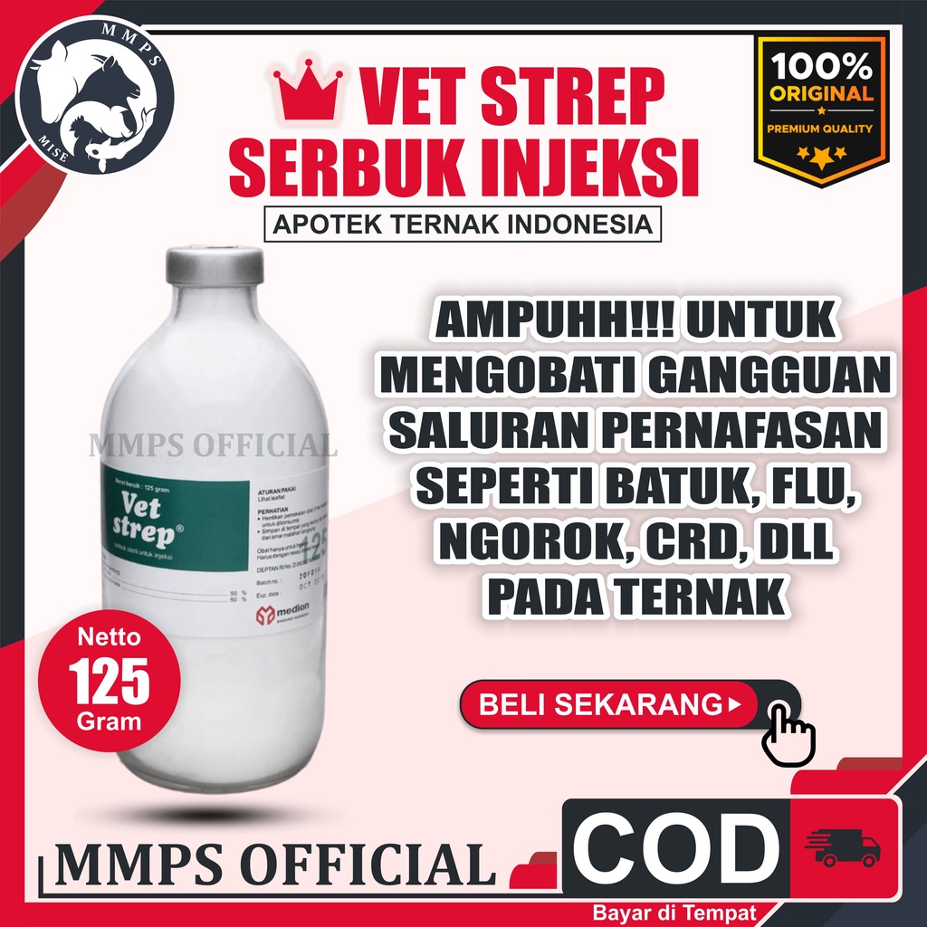VET STREP 125 gr VETSTREP - Obat Hewan Mastitis Crd Ngorok Batuk Flu Penyakit Pernafasan - Vet strep