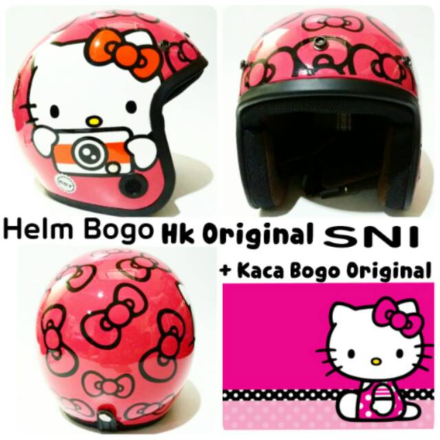 Helm bogo HK glosy karakter hello kitty pink terbaru dan termurah with kaca bogo original sni