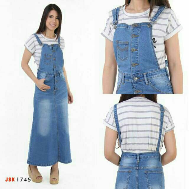 Rok Panjang Overall Jeans Wanita