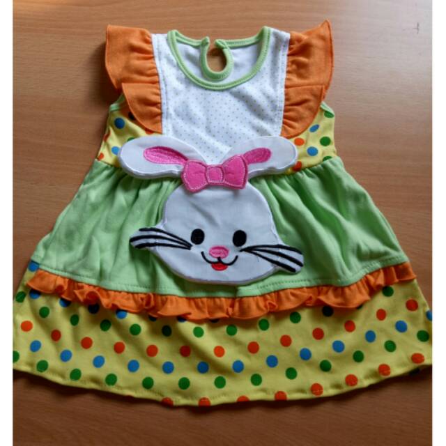 Dress bayi baju anak perempuan karakter rabbit usia 6-12 bln