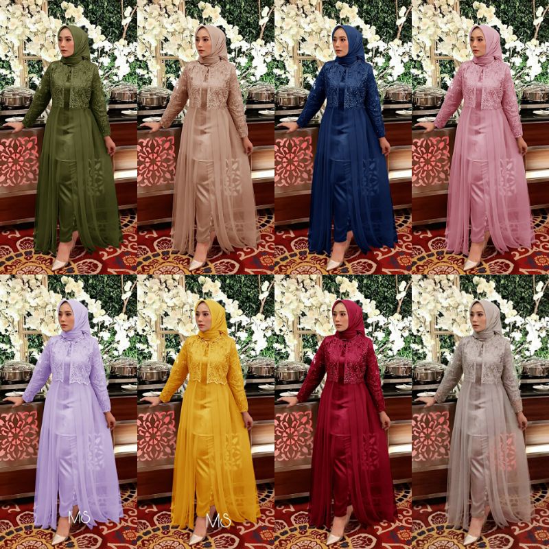 COD✔setelan wanita pesta fashion set attlier brukat al/pakaian wanita muslim set tunik dan celana pa
