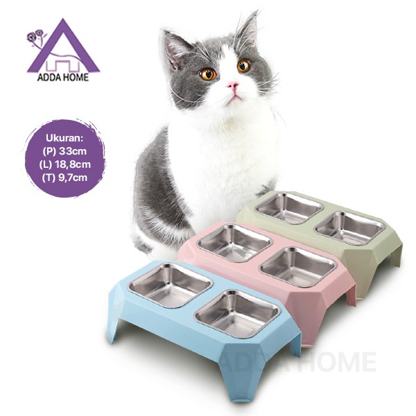 Adda Home - Mangkuk Tempat Makan Minum Anjing Kucing Peliharaan 2 Sekat Ada Kaki 33x18.8x9.6cm