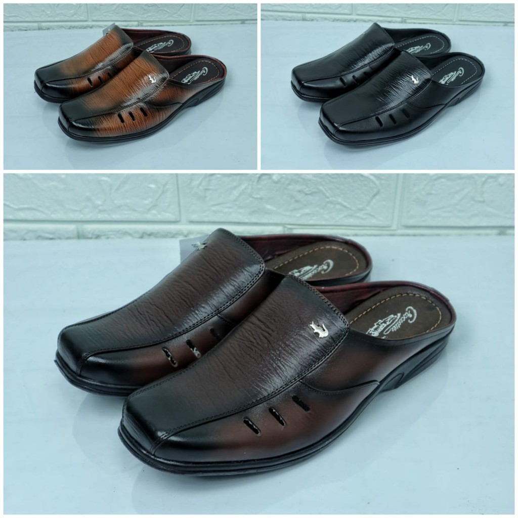 SL07 Sepatu Sandal Pria Kulit Sapi asli 100% Sandal Slop Bustong Corak Khas Kulit Sendal Motif kulit