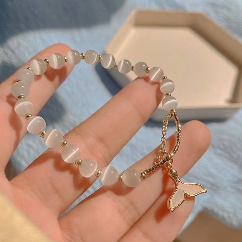 Ins Gelang Tangan Manik-Manik Batu Opal Natural Hetian Aksen Ekor Ikan Untuk Wanita ACKER