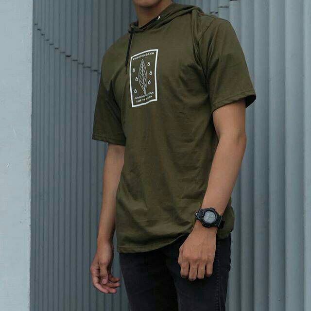 KAOS HOODIE PRIA PENDEK LEAF GREEN OLD