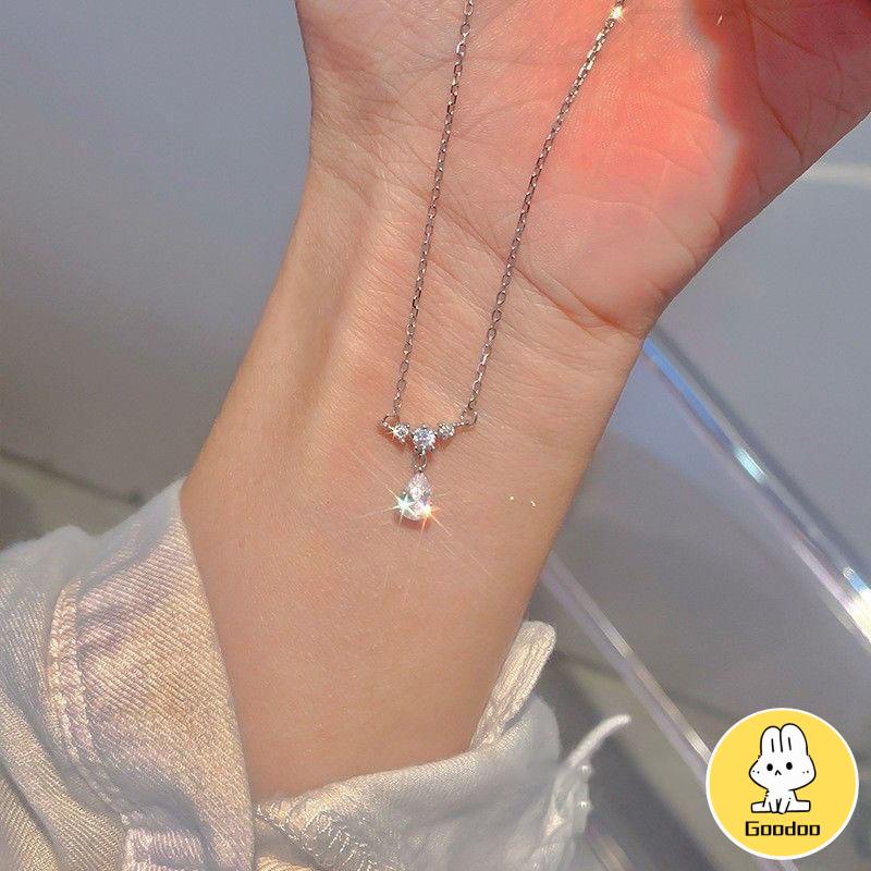 Kalung Wanita Liontin Desain Tetesan Air Hias Berlian Gaya Mewah Untuk Hadiah Ulang Tahun -Doo