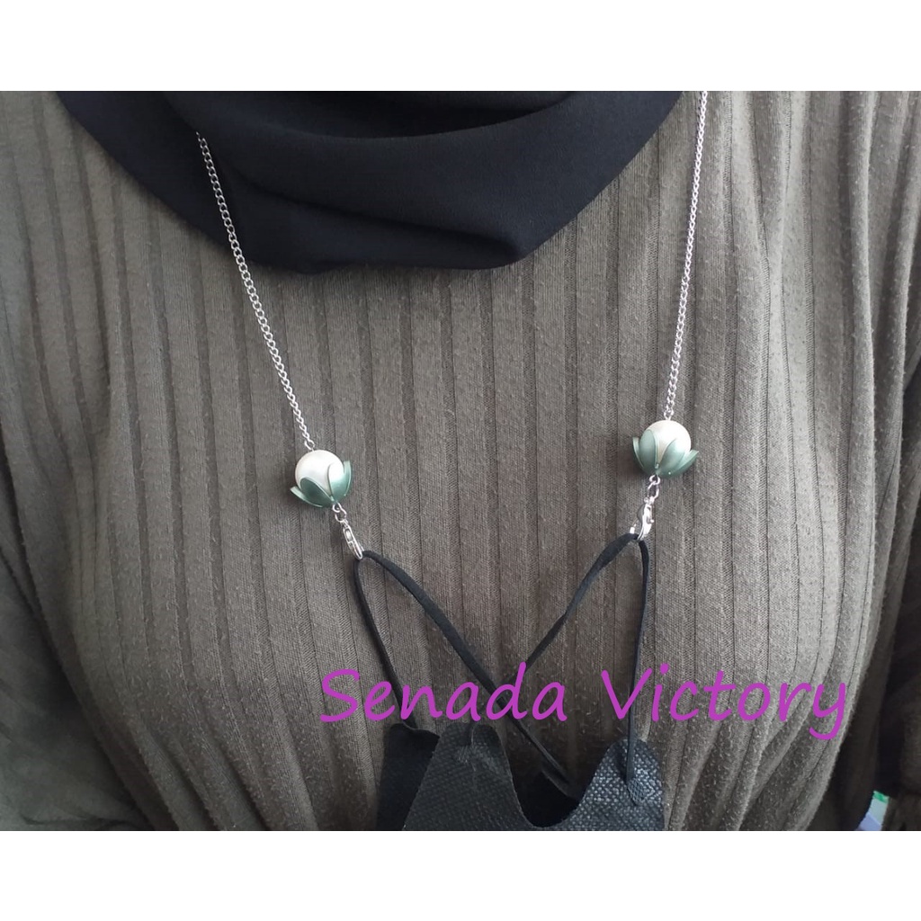 Senada Victory Konektor Kalung Masker Rantai Mutiara Mahkota Hand Made SVKM038