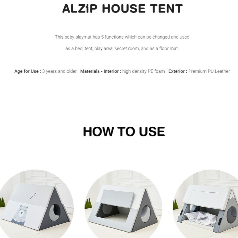 Alzipmat Transformable Mat House Tent Alzip Karpet Bermain Anak Playgym Neutral Rumah Rumahan Nordic