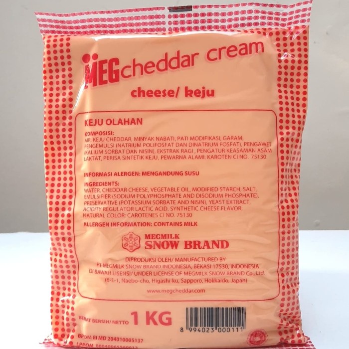 

Keju- Meg Cheddar Cream Cheese 1Kg Krim Keju Cheddar Creamy -Keju.