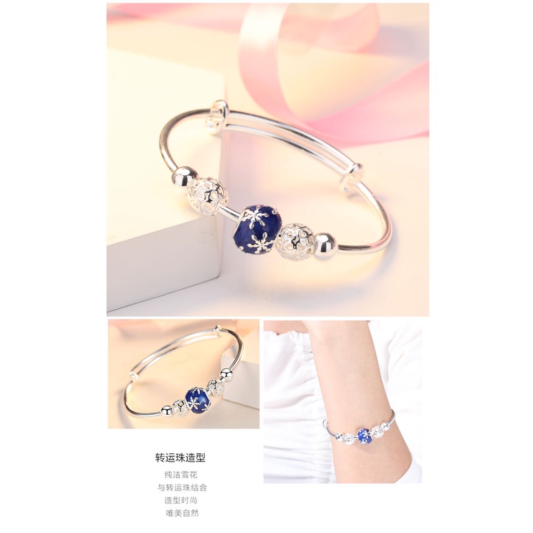 Gelang Bahan Sterling Silver S925 Desain Bunga Sakura Hati Angsa Aksen Mutiara Gaya Korea Untuk Wanita