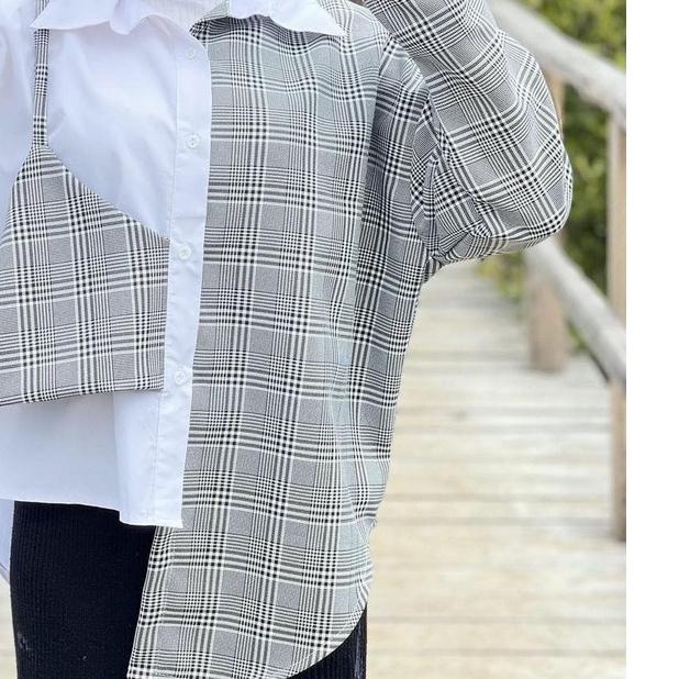 ○ - Tartan Blouse Atasan Top Kemeja Combi Flanel Fashion Baju Wanita Remaja ootd Korean Style ➦