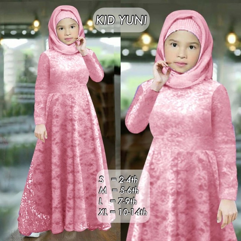 KID YUNI (2-14thn) KID MAXI YUNI / GAMIS ANAK KECIL REMAJA / GAMIS BRUKAT ANAK / YUNI MAXI DRESS BRUKAT ANAK READY 4 UKURAN S-M-L-XL