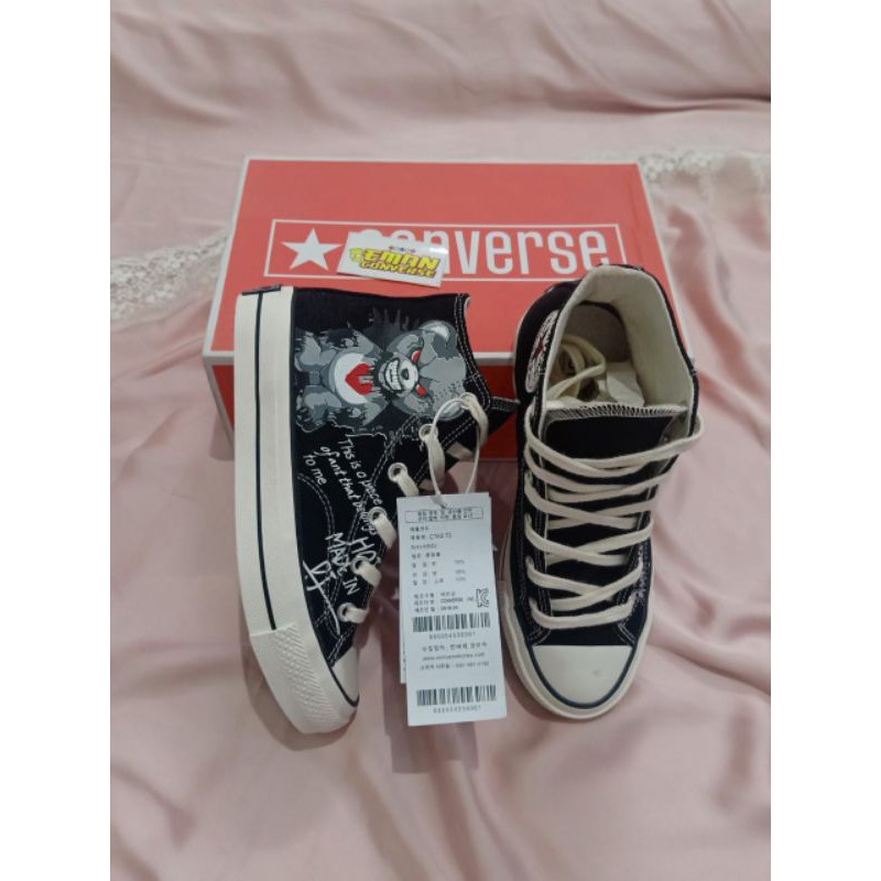 CONVERS3E HIGH 70S X GLOOMY BEAR BLACK WHITE BNIB IMPORT MADE IN VIETNAM