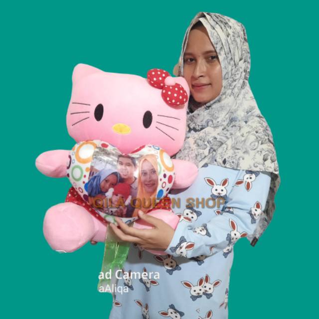 Boneka hello Kitty polkadot XL ikat pinggang UKIR NAMA CETAK PHOTO 50CM