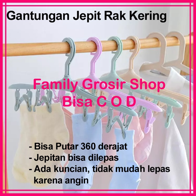 Gantungan 8 Jepit rak kering putar 360^ Hanger baju, kaos kaki, hijab