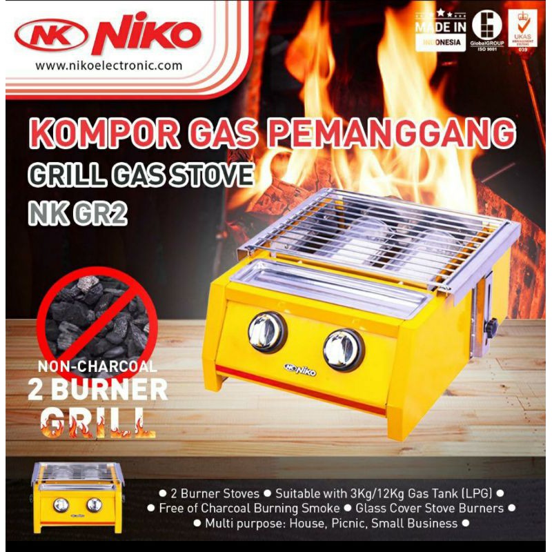 Niko Kompor Gas Pemanggang 2 Tungku / Grill Gas Stove Nk Gr2