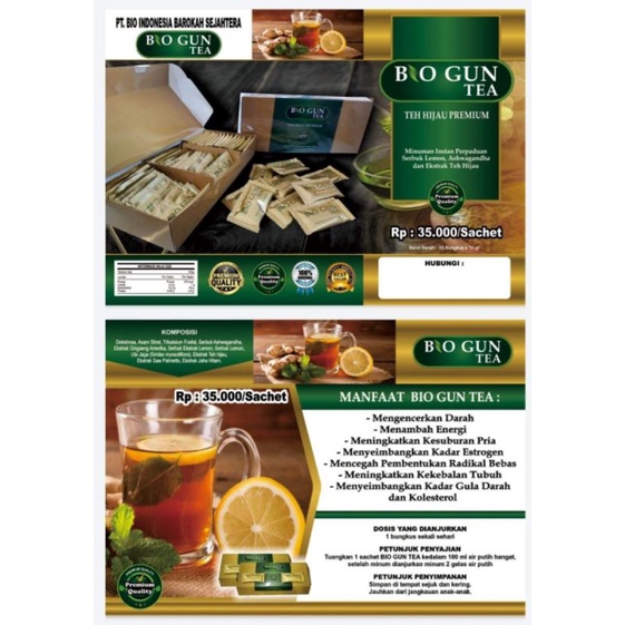 

BioGun TEA PREMIUM /Asli Original 100% (Harga 5 Sachet)