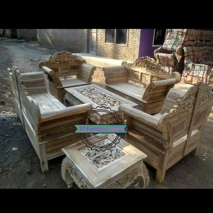 Meja & kursi tamu jati mentahan ukir Jepara