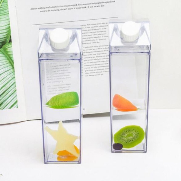 Botol minum bentuk kotak susu transparan unik Milk Box Bottle botol estetik minimalis botol kulkas MK1170-1