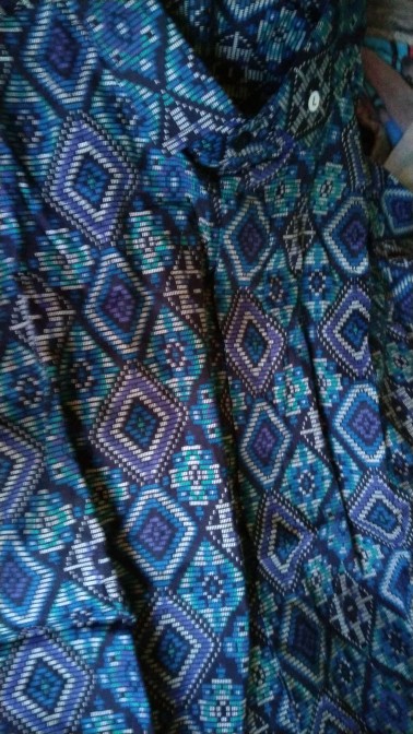 Baju Batik Kemeja Batik Pria Lengan Panjang Songket Diamond Biru Modern Slimfit Casual Blue