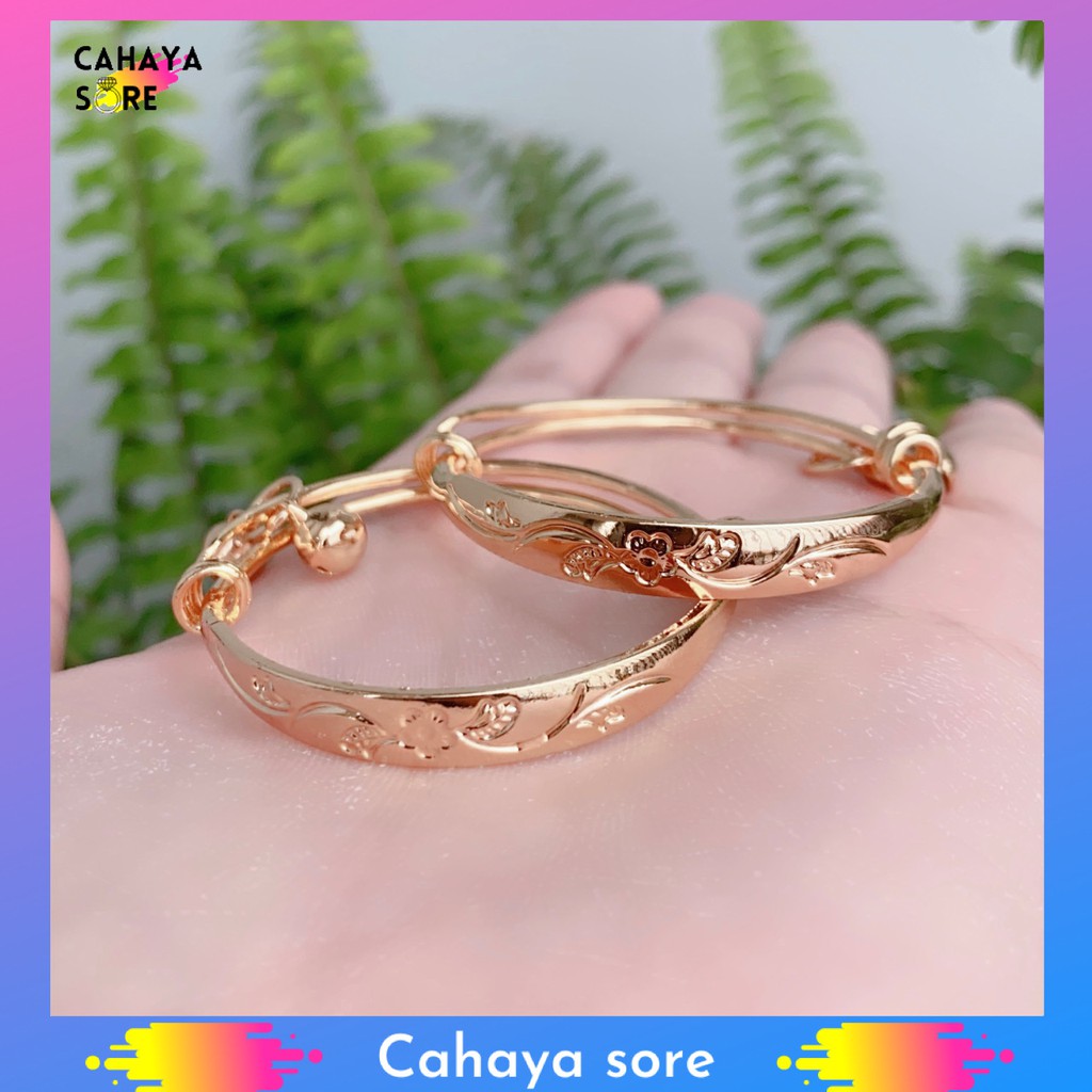 2Pcs Gelang Xuping Gold Gelang Tangan Anak Bayi Model Kerincing GA05