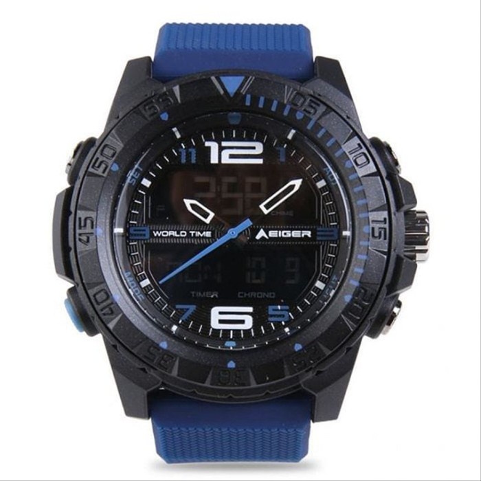 Jam Eiger Baitou Watch Jam Tangan Black Navy Hitam Biru 91000 3358 Ori