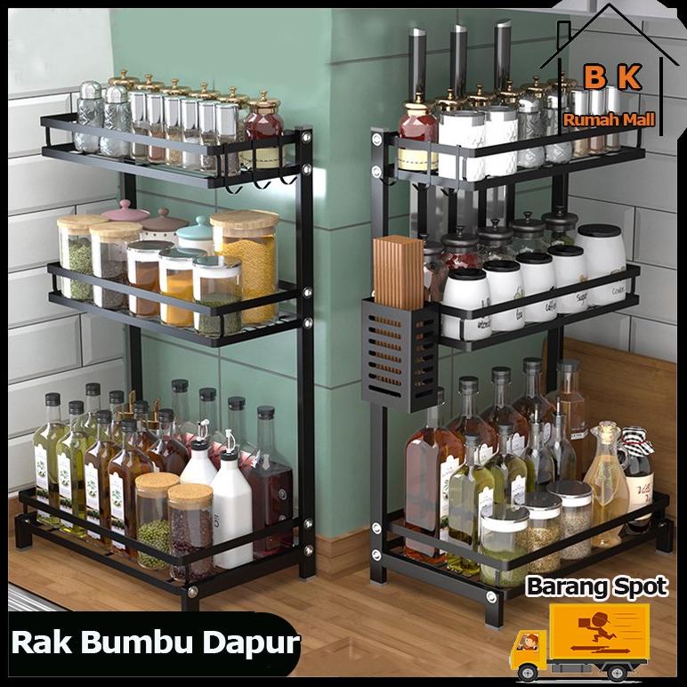 Rak Bumbu Dapur Susun Stainless Steel Rak Bumbu Stainless 3 Susun 2 Tingkat Rak Penyimpanan Dapur