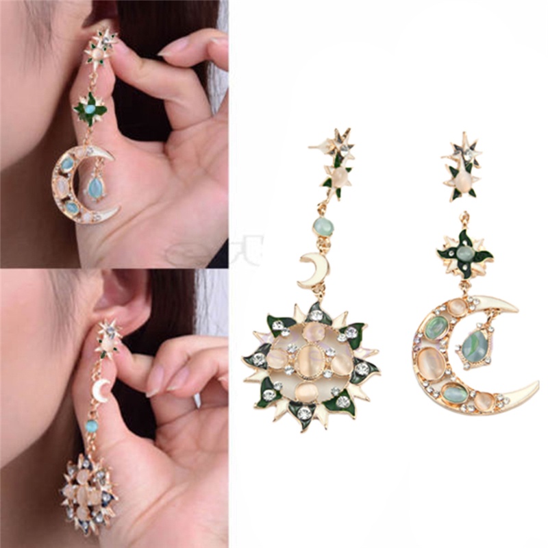 SIY  Fashion Exquisite Star Sun Moon Rhinestone Crystal Stud Dangle Pretty Earrings