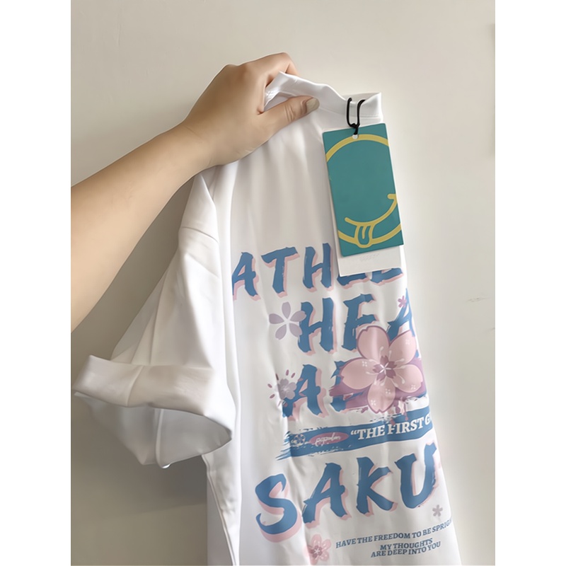 [100%  Katun]Kaos Putih Atasan Wanita Lengan Pendek Oversize Printed T-shirt Baju Wanita Kekinian Korean Style