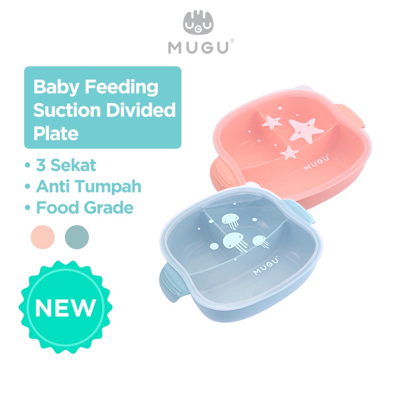 [PROMO] Mugu Baby Feeding Suction Divided Plate Tempat Makan Anak Anti Tumpah