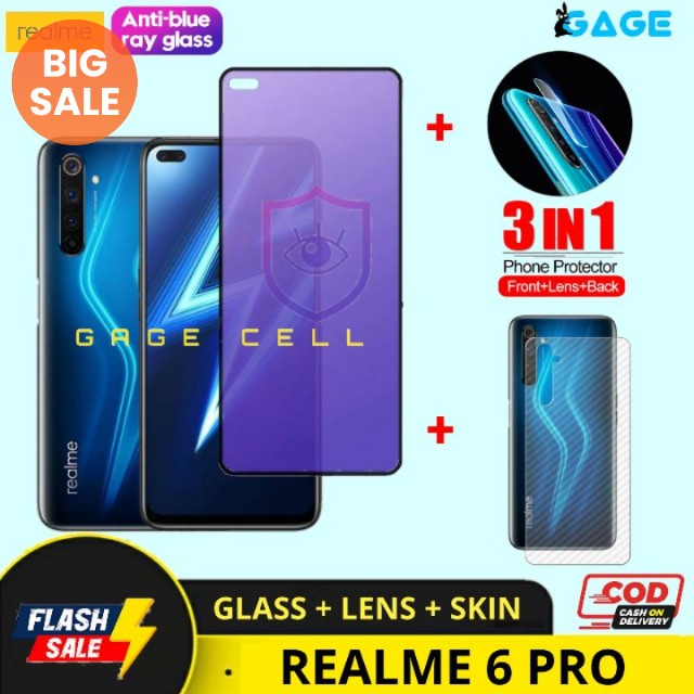 3 IN 1 Tempered Glass Anti Blue Light Full Layar Realme 6 Pro TG Antigores Radiasi Realmi 6pro