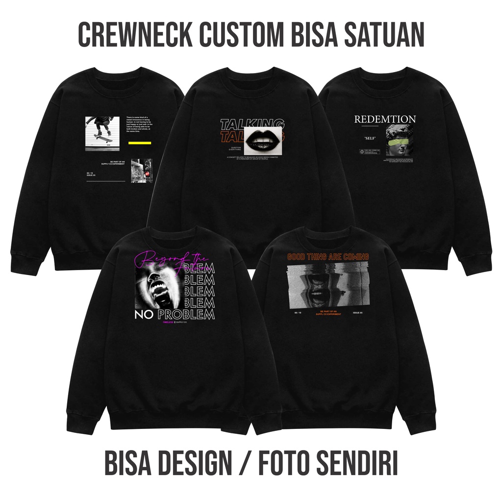 SWEATER PRIA CUSTOM SABLON SATUAN PRINT FOTO DESAIN SENDIRI CREWNECK PRIA