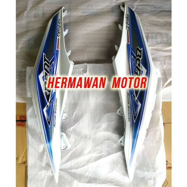Cover body samping beat fi 2013 2014 warna putih list biru