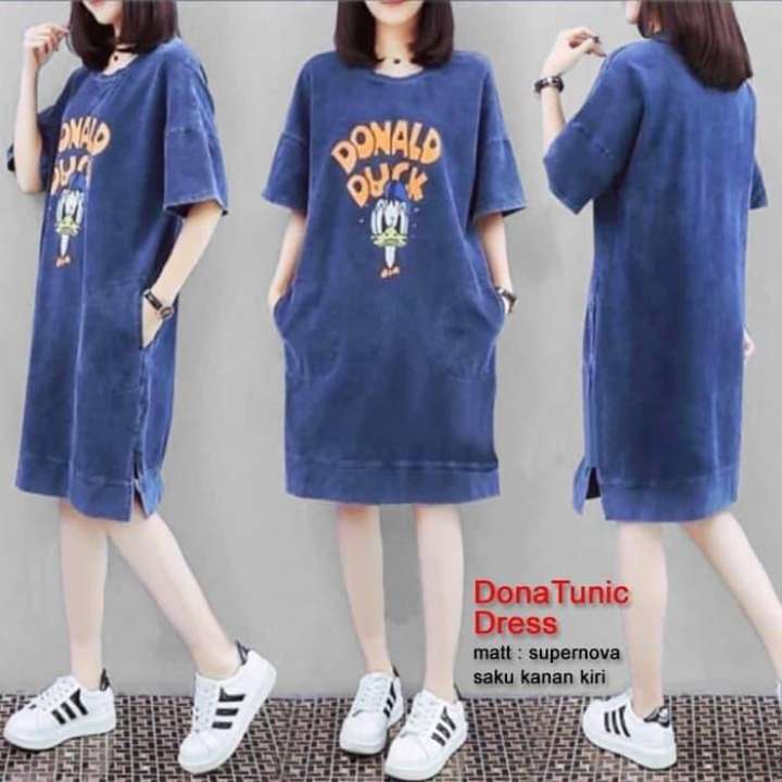 LVB - (GRATIS ONGKIR &amp; COD) Baju Tunik Wanita NANA DONA /uk. L - XL - XXL - 3XL/NEW 2021/Terbaru,Terlaris dan Termurah/Baju Wanita Korea/Baju Motif Kartun Donald Duck/Gamis Adem/Fashion Muslimah Muslim/Tunik/Atasan/Kasual/63051 63052/Sweet Ideal Style