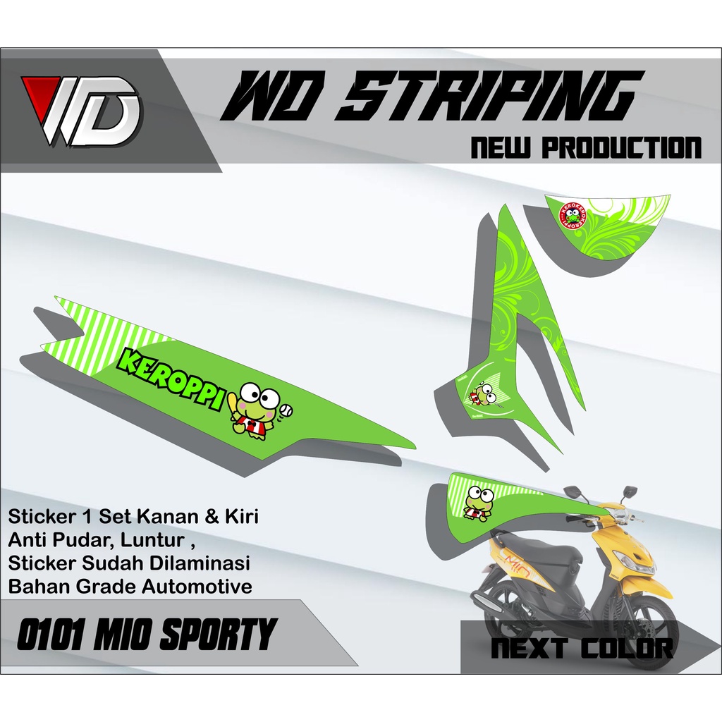 0101 Stiker striping motor yamaha mio sporty list variasi karakter keropi lucu terbaru