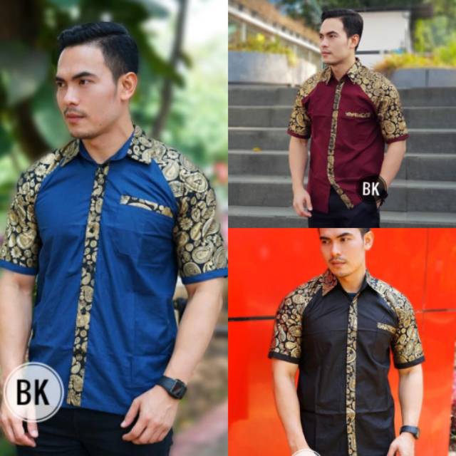 Baju Koko Pria Muslim Gus Azmi Syubbanul Muslimin Kombinasi batik hem batik