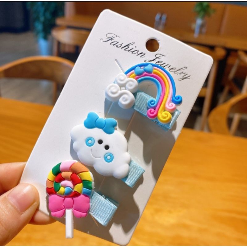 Pita Jepit Rambut Anak 1 Set isi 3pcs Rainbow Cloud Lollipop