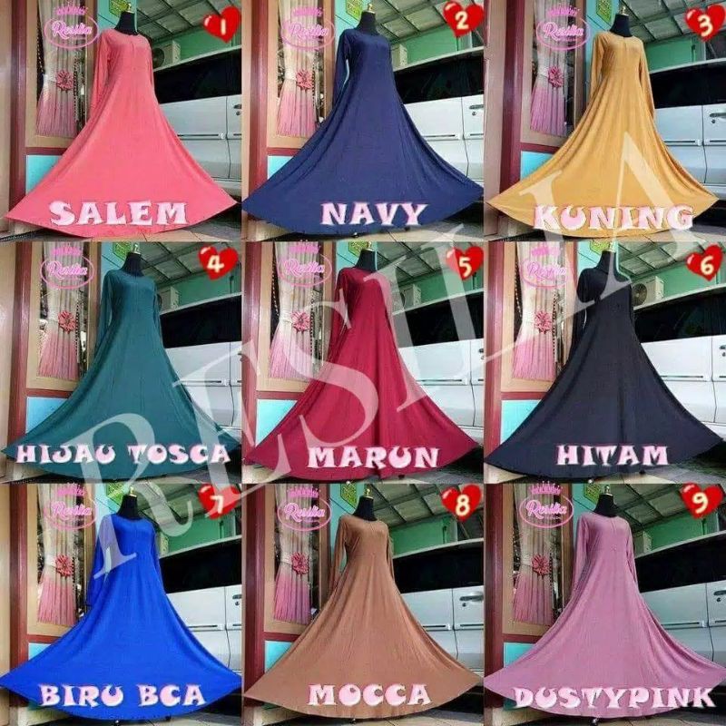 Gamis Jersey Polos Klok Bawah Payung Lebar