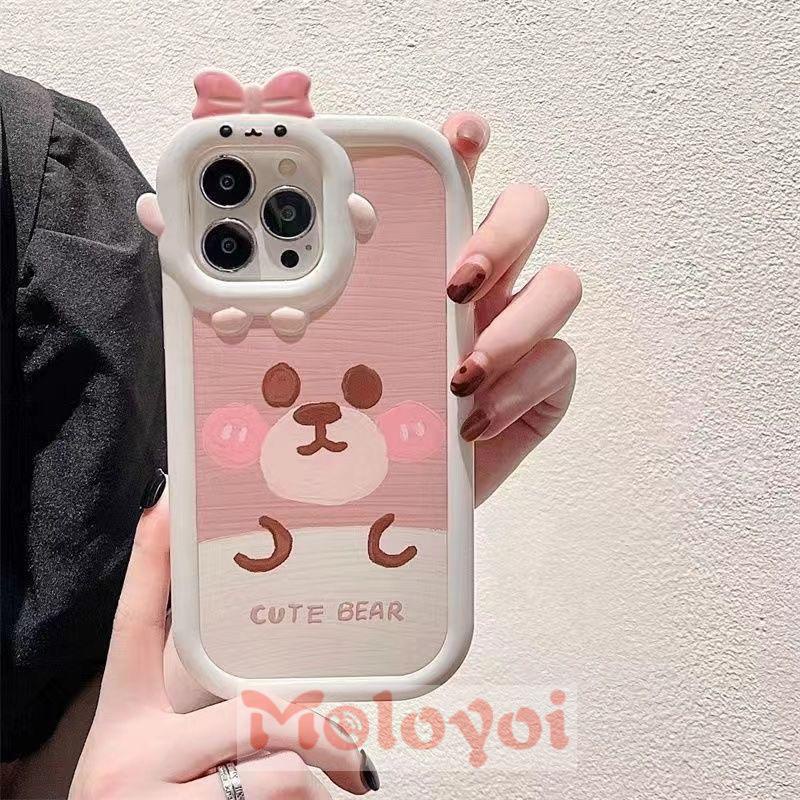 Soft Case TPU Motif Kartun Beruang 3D Untuk iPhone 14 11 13 12 Pro Max 7 8 14 Plus 6 6S XR X XS Max SE 2020 14Pro Max