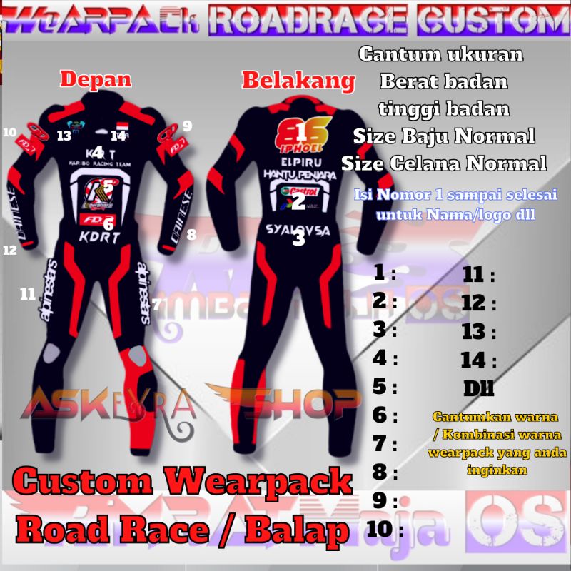 Wearpack Balap Custom /Wearpack Road Race Custom Anak dan dewasa/Baju Balap Road Race Custom