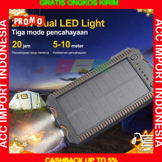 PowerBank Solar Surya Traveling Survival Waterproof Led 15000 Mah Ori