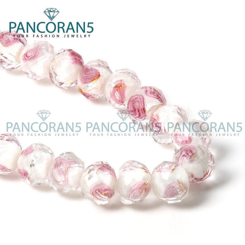 Bahan Gelang Emas Kristal Ceko Murano Lampwork Warna Putih Pink