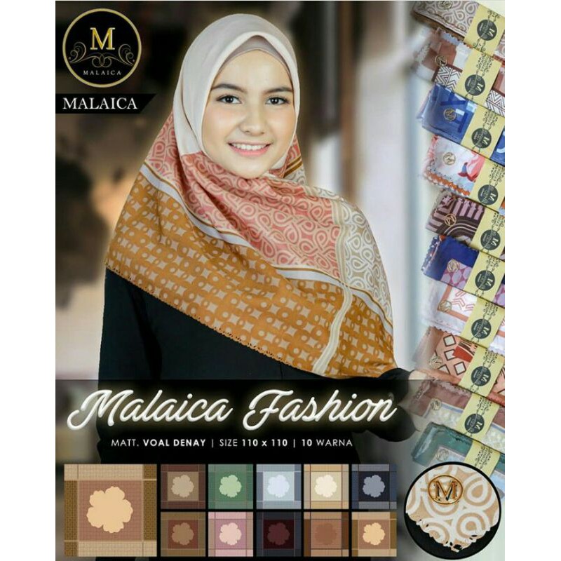 Hijab/jilbab Segiempat Voal Deenay Malaica Fashion + Lasercut Label Gold