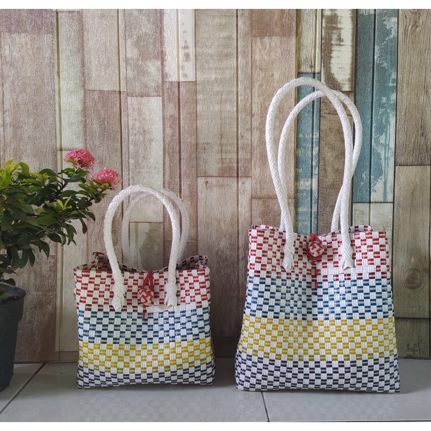 Totebag / Tas Anyaman / Tas Anyaman Plastik / Tas Jali Jali Rainbow