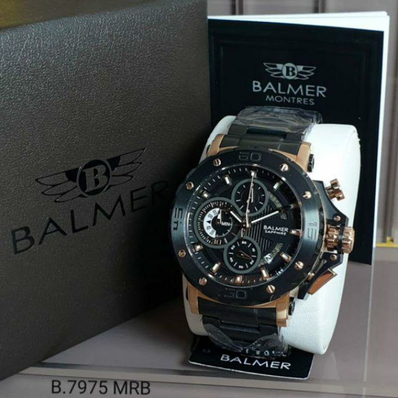 jam tangan pria BALMER 7975 Rantai black rosegold crono aktif original