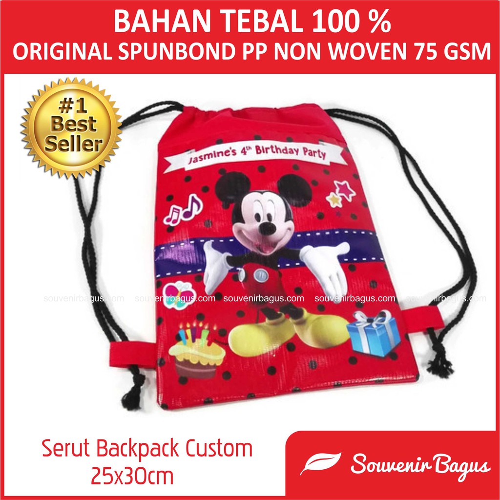 TERLARIS Tas Ultah Serut Backpack Goodie Bag Ulang Tahun Pakai Nama Custom String Bag Murah