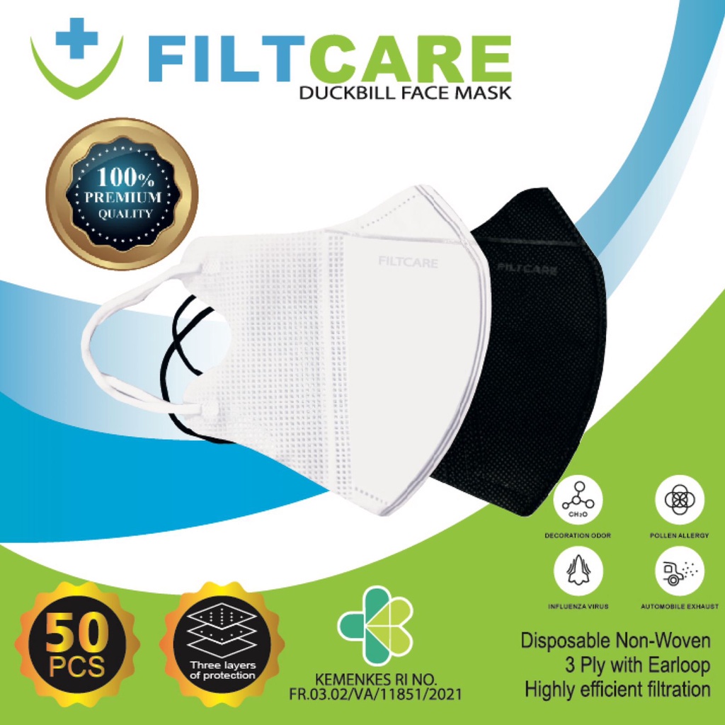 FILTCARE Masker DUCKBILL 10 Pcs 3PLY Medis Garis Model Sensi BFE 95% Surgical Mask / Masker Duckbill Emboss Warna Pastel / TS-13