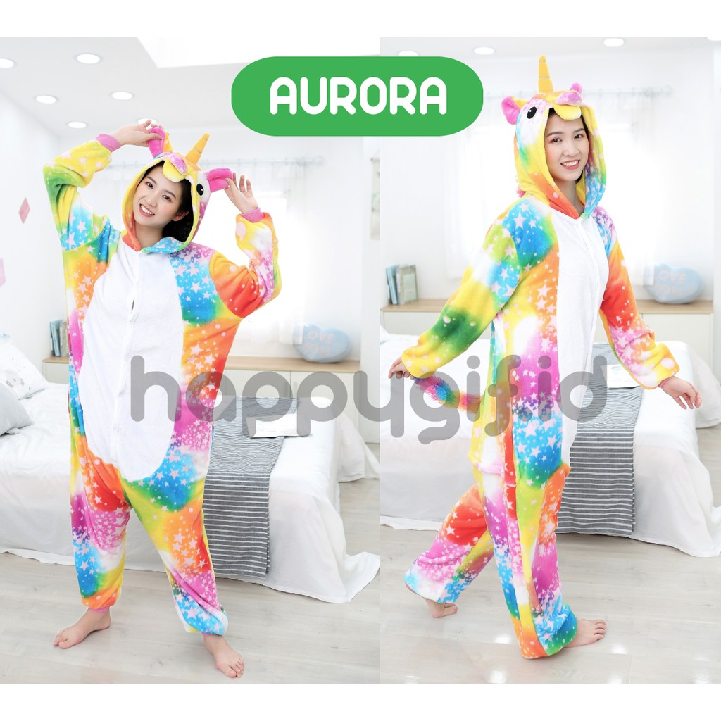 BAJU KOSTUM ONESIE KIGURUMI PIYAMA UNICORN DEWASA-AURORA