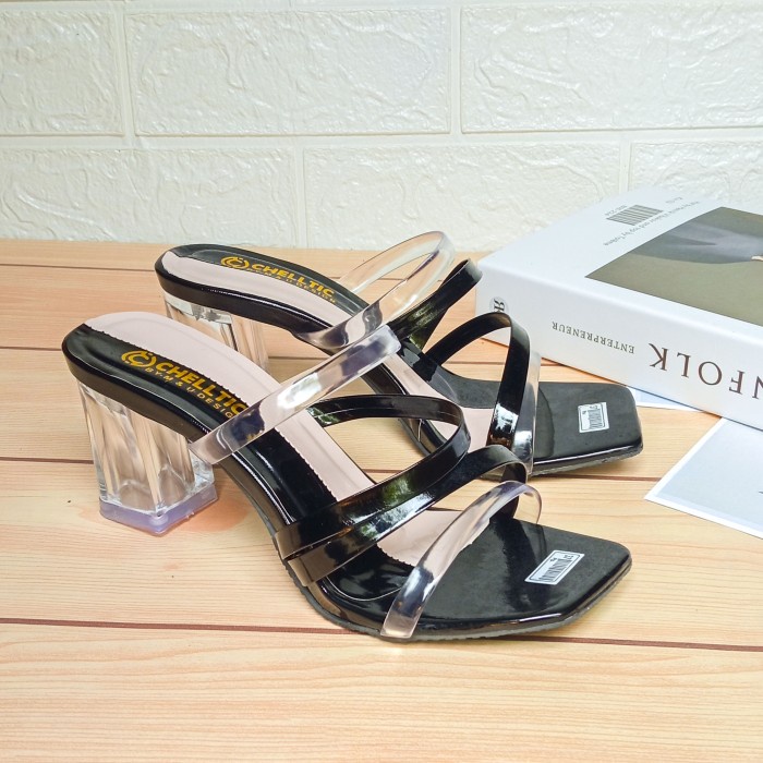 Ready Stok High Heels Wanita Sandal Hak kaca Remaja Terbaru 2021 CHELLTIC 09 - Hitam, 37